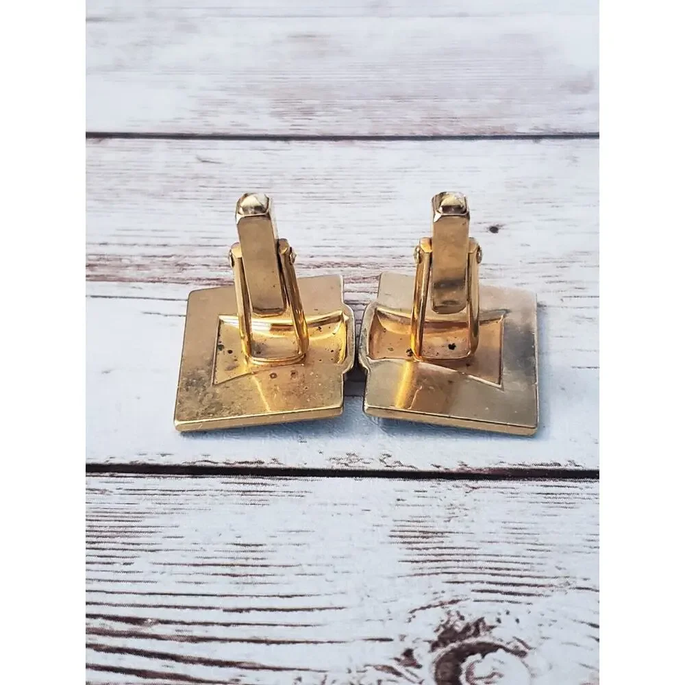 Vintage Cufflinks - Black & Gold Tone Square